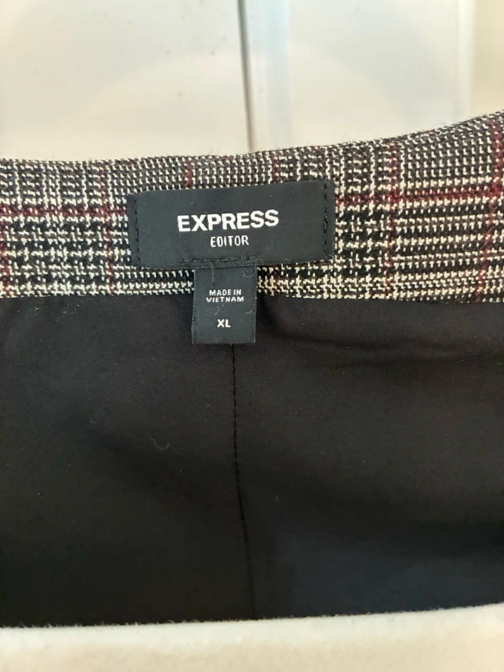 Express Plaid Vest - Gray with Subtle Burgundy Windowpane New